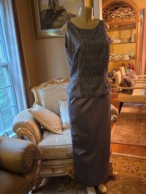 Victoria Royal Ltd Beaded Silver-Gray Maxi Skirt Ensemble